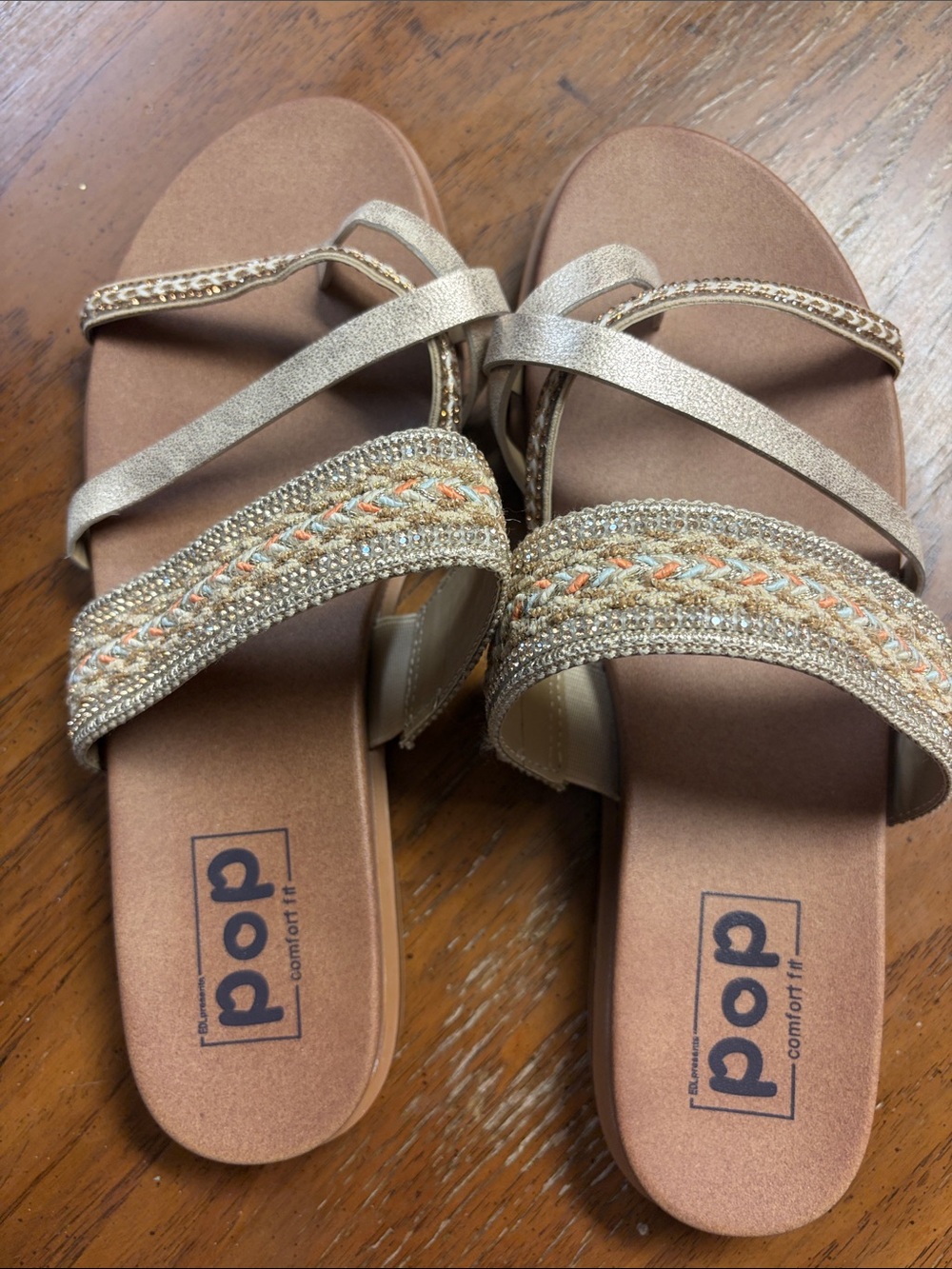 pop Women's Gold Braided-Strap Slide Sandals